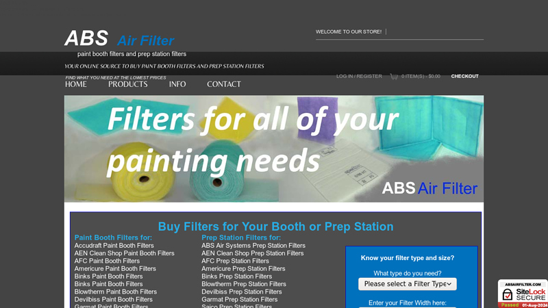 ABS Air Filter, Paint Booth Filters, Prep Station Filters