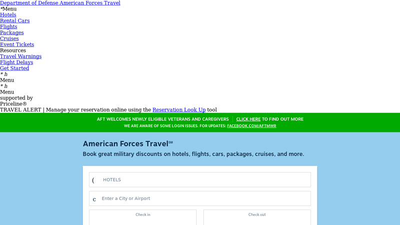 American Forces Travel - Great savings on Hotels, Flights, Cars, Packages, and Cruises!
