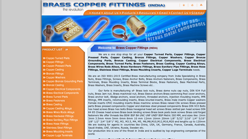 Brass Copper Fittings INDIA Copper Turned Parts Copper Fittings Copper Pressed Parts Copper Casting Bronze Fittings