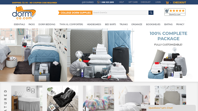 Dorm Co - College Dorm Supplies, Dorm Bedding, College Comforters, College Trunks, Dorm Furniture, College Bedding, Twin XL Bedding, Twin XL Sheets, College Dorm Essentials, Dorm Comforters, Dorm Room Rugs, Twin XL Comforter, Dorm Stuff, Dorm Decor and Cheap College Dorm Products all Ship for just $2.95!