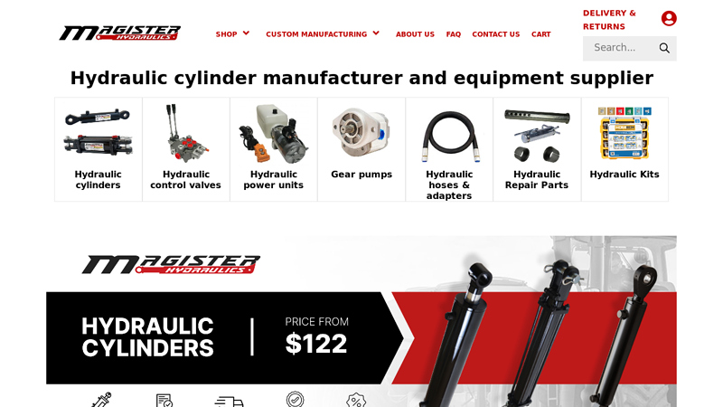 Magister Hydraulics: hydraulic manufacturer - cylinders, pumps valves, power units and repair parts