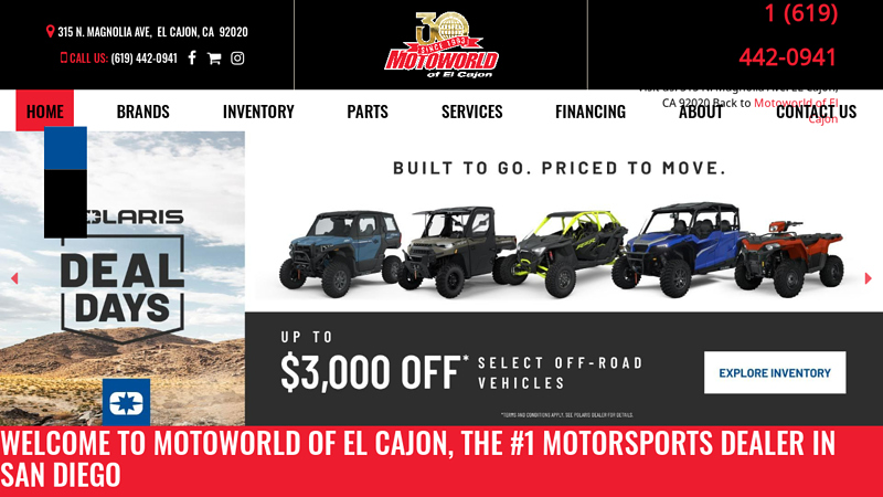 No. 1 San Diego Motorsports Store | Motoworld of El Cajon | Honda, Yamaha, KTM, Polaris Dealer