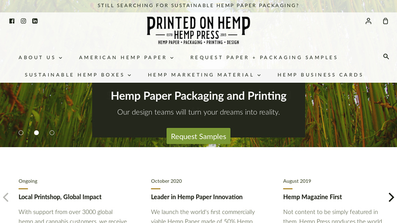 Hemp Paper | Hemp Printing | Hemp Packaging | Sustainable Packaging C Hemp Press