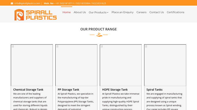 Spirall Plastics, HDPE / PP Spirall Tanks, Chemical Storage Tanks, Reaction Vessels, Fume Absorbers, Navi Mumbai, India