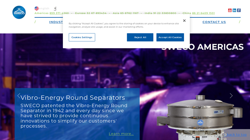 SWECO Round and Rectangular Vibratory Separation Equipment, Gyratory Sifters, Decanter Centrifuges and more