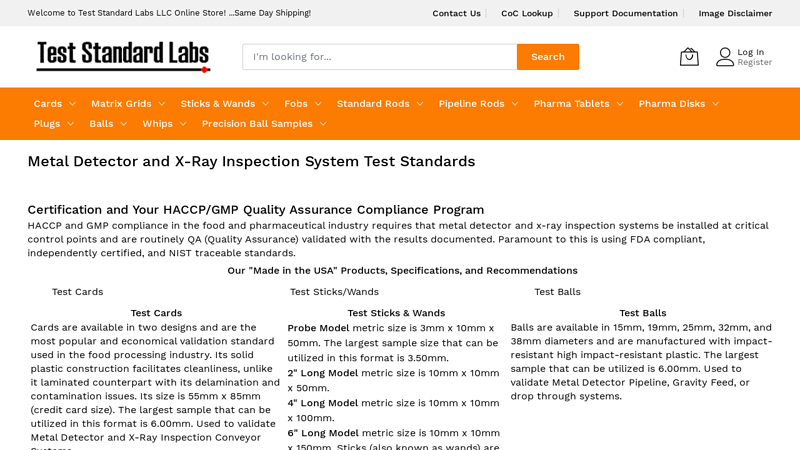 Test Standard Labs | Metal Detector and X-Ray Inspection System Test